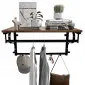 Brown wood and metal hat shelf with hanging hooks, rustic, vintage, 60 x 30 x 31, 7 cm