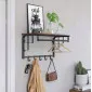 Brown wood and metal hat shelf with hanging hooks, rustic, vintage, 66 x 30 x 27 cm