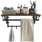 Brown wood and metal hat shelf with hanging hooks, rustic, vintage, 66 x 30 x 27 cm