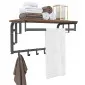 Brown wood and metal hat shelf with hanging hooks, rustic, vintage, 66 x 30 x 27 cm