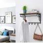Brown wood and metal hat shelf with hanging hooks, rustic, vintage, 66 x 30 x 27 cm