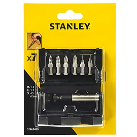 Bit Set 6 Bits + Magnetic Holder, Pz1 Pz2 Ph1 Ph2 Sl4.5 Sl6.5, Stanley