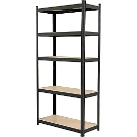 Metal Snap-In Shelving Unit, 5 MDF Shelves, 1800 x 900 x 400 mm, 265 kg, Black, Profix