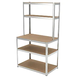 Metal Snap-In Shelving with Worktop, 5 Shelves, 180 x 100 x 60 x 30, 175 kg, Galv, Profix