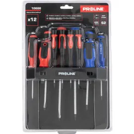 Skruvmejselsats 12 Delar, S2 Stål HRC 59, Ergonomisk Soft-Touch, Magnetisk, Slitsad och Phillips, Proline
