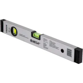 Box Aluminim Spirit Level 400 mm, 2Vials - Horizontal and Vertical, Wall 1 mm Thick. Accuracy 1Mm1M. Silver Color. Plastic Black Ends Absorbing Shocks.
