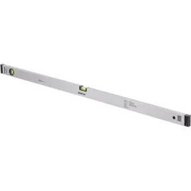 Box Aluminim Spirit Level 1200 mm, 2Vials - Horizontal and Vertical, Wall 1 mm Thick. Accuracy 1Mm1M. Silver Color. Plastic Black Ends Absorbing Shocks.