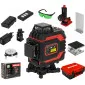 Laservattenpass 360° grönt korslaserkit 4D självinställande, 4 strålar, ±1.5 mm / 5 m noggrannhet, IP54 skydd, 25 m arbetsområde, Li-Ion 5200 mAh batteri, 5/8 och 1/4 stativgänga, Proline