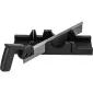 300 mm Mitre Box with Saw. för Cutting 90 and 45. Max. Width of Cutting Panels Up To 65 mm. Supplied with Tenon Saw 300 mm with Plastic Black Handle. Mitre Box Made of Black Plastic.