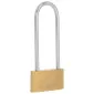 Brass Padlock 40 mm. Thin Type. Long Chrome Plated Shackle. 3Keys. Packing Individual Color Carton Box