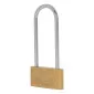 Brass Padlock 40 mm. Thin Type. Long Chrome Plated Shackle. 3Keys. Packing Individual Color Carton Box