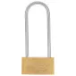 Brass Padlock 40 mm. Thin Type. Long Chrome Plated Shackle. 3Keys. Packing Individual Color Carton Box