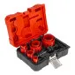 Bi-Metal Hole Saw set 8 Pieces 22-68 mm, HSS M3 Teeth, 2 Adapters, Pilot Bit, 38 mm Drilling Depth, 4/6 TPI, Alloy Spring Steel, Proline