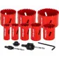 Bi-Metal Hole Saw set 8 Pieces 22-68 mm, HSS M3 Teeth, 2 Adapters, Pilot Bit, 38 mm Drilling Depth, 4/6 TPI, Alloy Spring Steel, Proline