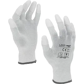 Gloves PU Fingertip Coated White, Size 10, CE, LahtiPro