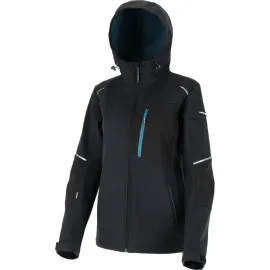 Softshell-Jacka dam med hood, svart-turkos, CE, LAHTI