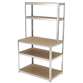 Metal Snap-In Shelving with Worktop, 5 Shelves, 180 x 100 x 60 x 30, 175 kg, Galv, Profix