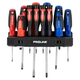 Skruvmejselsats 12 Delar, S2 Stål HRC 59, Ergonomisk Soft-Touch, Magnetisk, Slitsad och Phillips, Proline