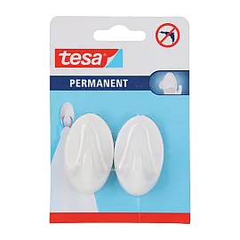 Self-Adhesive Permanent Hooks 2 pcs, Size L, Oval, White, Tesa