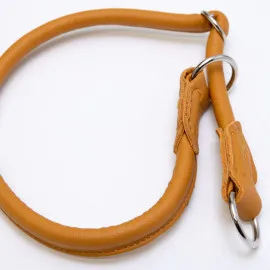 Exklusivt hundhalsband 2m, runt dressyrhalsband av äkta mjukt läder (nappaläder), justerbart, handgjort