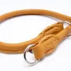 Exklusivt hundhalsband 60 cm, runt dressyrhalsband av äkta mjukt läder (nappaläder), justerbart, handgjort