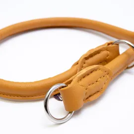 Exklusivt hundhalsband 2m, runt dressyrhalsband av äkta mjukt läder (nappaläder), justerbart, handgjort