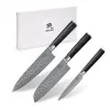 Knivset 3 Japanska Knivar, Damaskusstål 67 Lager, Pakka-handtag, Shiori