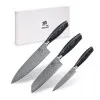SHIORI 3-Set 撓 Kuro Murō + Santoku + Sifu - set med tre japanska knivar av Damaskusstål