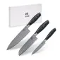 SHIORI 3-Set 撓 Kuro Murō + Santoku + Sifu - set med tre japanska knivar av Damaskusstål