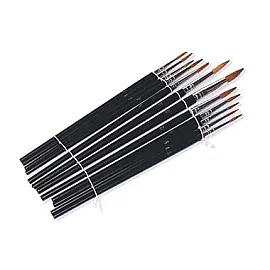 Set of 12 Round Brushes, Wooden Handles, Beast