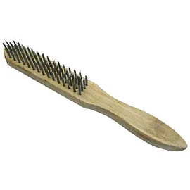 4-Row Steel Brush, Wooden Handle, Hardened Steel Bristles