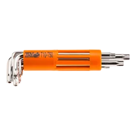 Insexnycklar TORX sexkant långa med hål, l-nycklar, sats 9 st. T10 - T50, S2, NEO Tools