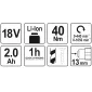 Borrmaskin, skruvdragare, sladdlös, mycket stark 18V 2A 40Nm, 0-1650rpm, 2 växlar
