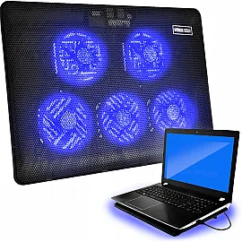 Laptop kylning, underlag med 5 kylfläktar, LED, 3 hastigheter, drivs via USB - ISO Trade