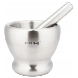 Mortel av borstat rostrfitt stål, med stöt, 13 cm diam. 70gr, Kinghof