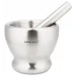 Mortel av borstat rostrfitt stål, med stöt, 13 cm diam. 70gr, Kinghof
