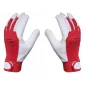 Arbetshandskar 12 par, montagehandskar, skinn, röd-vita CE, m-Glove