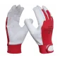 Arbetshandskar 12 par, montagehandskar, skinn, röd-vita CE, m-Glove