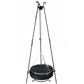Grill, handgjord elegant svänggrill av hög kvalitet, eldstad 60 cm, ihopfällbar trebensstativ 190 cm
