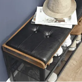 Skohylla med sittbänk, rustik 2st hyllor, vintage 80 x 30 x 48 cm