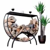 Log Rack Black Semicircular 96 x 30 x 84 cm, Powder-Coated Steel