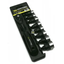 Hylssats 3/8 med spärrskaft 48T, svarta, 8st hylsor 15-24 mm