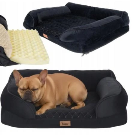 Orthopedic Dog Bed S 65 x 55 x 18 cm Removable Cover Non-Slip Bottom 6 cm Mattress Washable, Purlov
