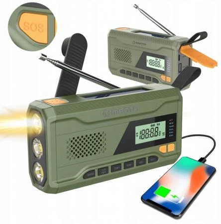Emergency Radio 4500mAh AM/FM Dynamo Solar Panel Torch SOS Powerbank, Manta