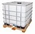 Water container 1000 l, IBC water tank with tap, in steel cage, approved for food/drink water.