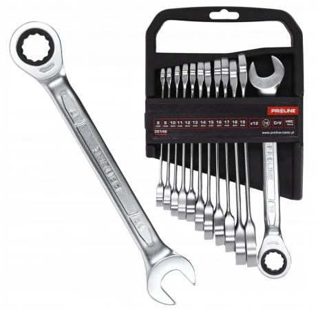 U-Ring Wrench set 12 Pieces (8-19 mm) with 72 Tooth Ratchet, CRV, Proline