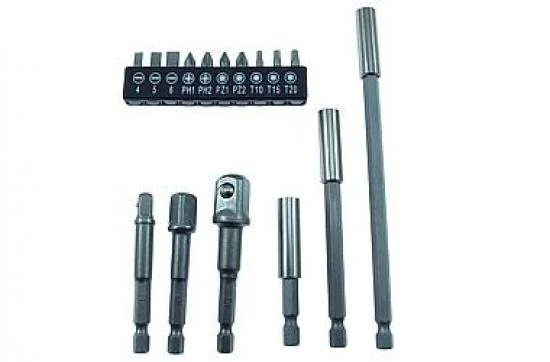 Bits- och adapterset 16 delar CR-V stål 1/4 fästen