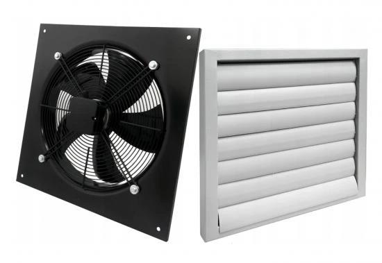 Wall-mounted exhaust fan, axial fan 630 mm 520 W 9800 m³/h, professional industrial fan with gravity shutter, Harmann WAX 630/W/6/9500S