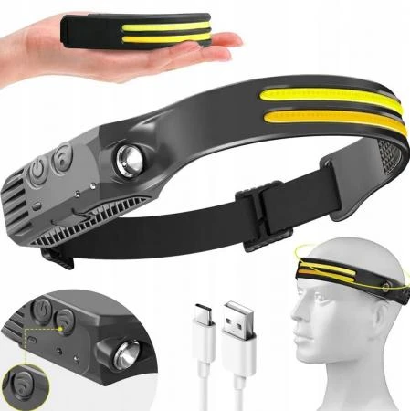 LED Headlight / Flashlight with Motion Sensor 900 lumen, Rechargeable USB-C
