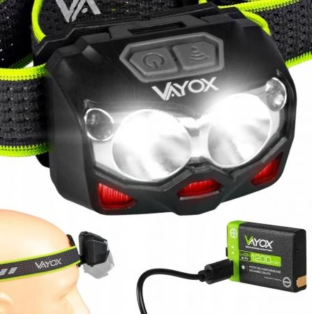 LED Headlight / Flashlight, Waterproof, USB-C Rechargeable, 500lm, VAYOX